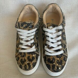Betsey Johnson Rhinestone Leopard Print Sneakers. Size 7